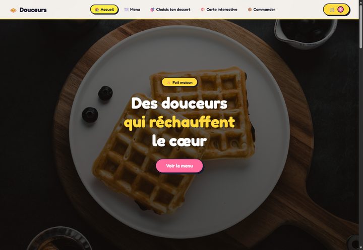 Aperçu du site Douceurs — commande de pâtisseries en ligne