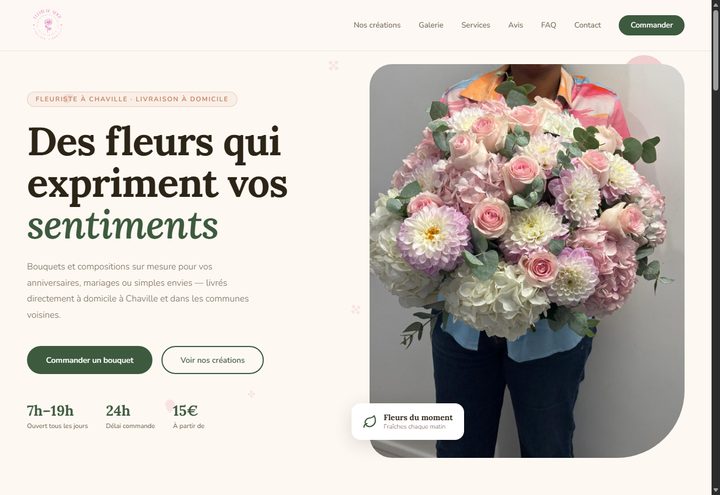 Aperçu du site Fleur de Neige — commande de fleurs en ligne